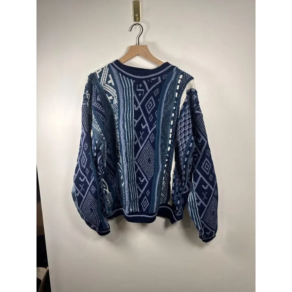 Lavane New York Vintage Coogi Style Textured Pattern Knit Crewneck Sweater - Picture 2 of 8
